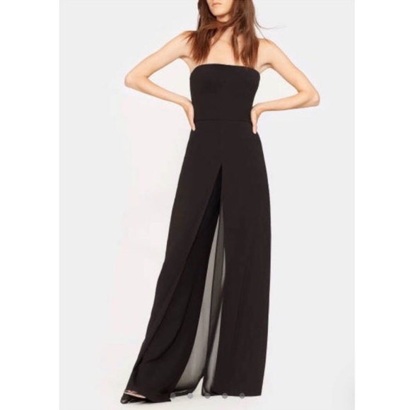 HALSTON HERITAGE Black Chiffon Overlay Strapless Jumpsuit - Picture 6 of 10